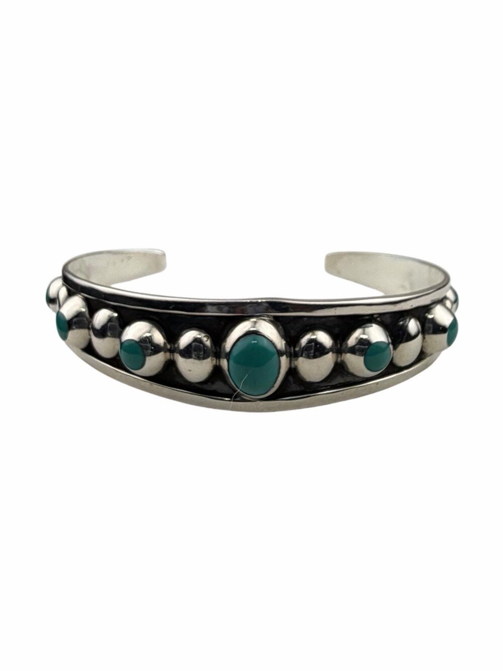 Mexico Cuff Sterling Silver Bracelet Teal Dots